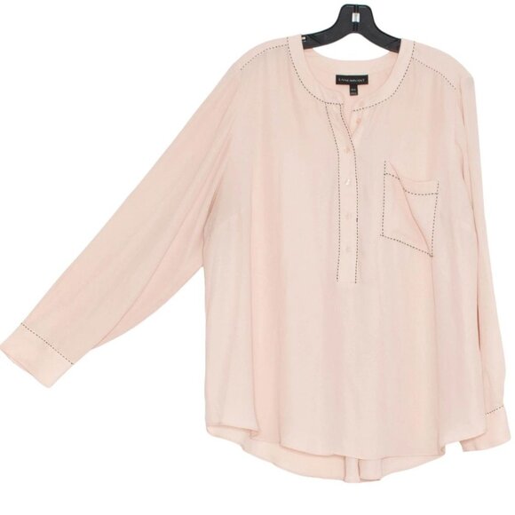 Lane Bryant Womens Blush Pink Blouse Size 22/24 Button-Front Long Sleeve - Picture 5 of 9